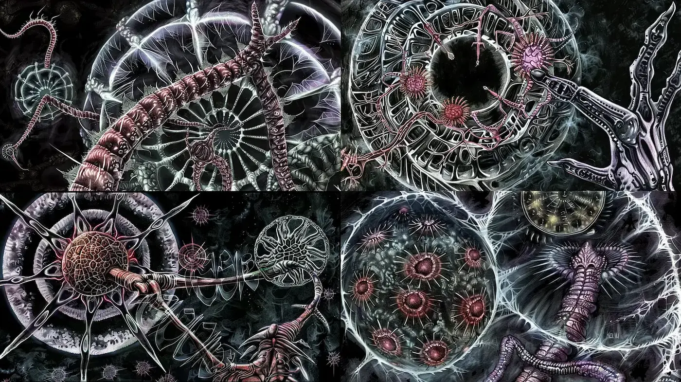 Intricate bioluminescent designs with a surrealistic touch - Midjourney sref style