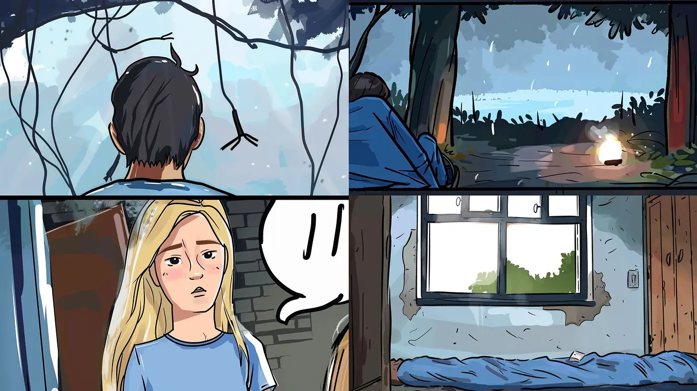 Consistently Stylized Moods of Blue Shades in Graphic Narratives - Midjourney sref style