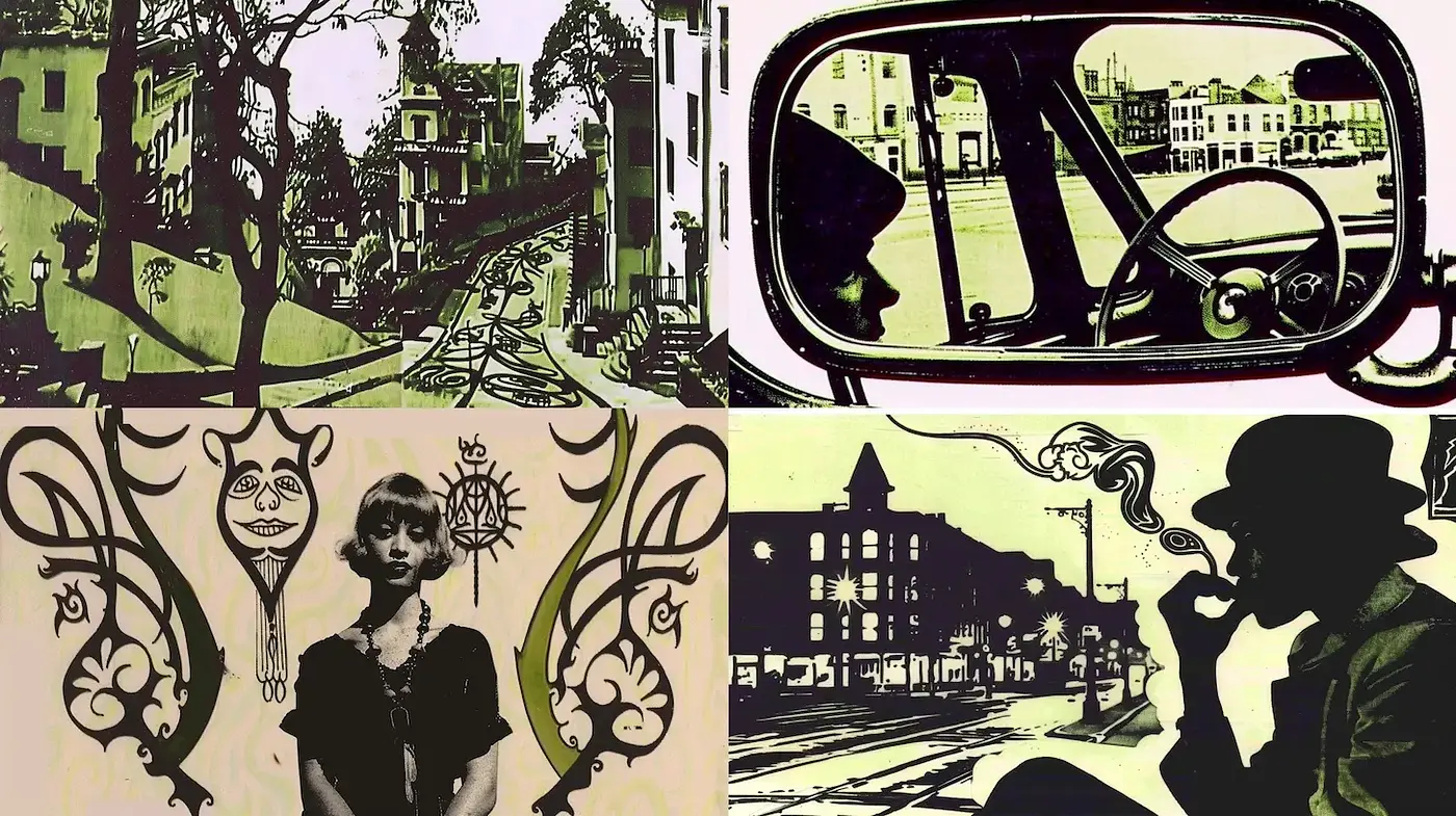 Art Deco Inspired Urban Illustrations with a Retro Aesthetic - Midjourney sref style