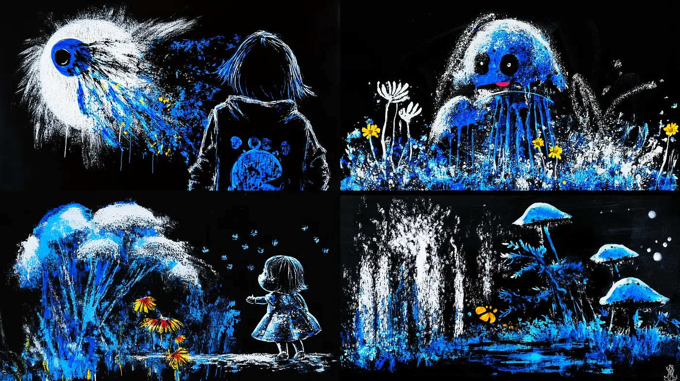 Luminous Fantasia: A Dreamscape in Ultramarine and Stardust - Midjourney sref style
