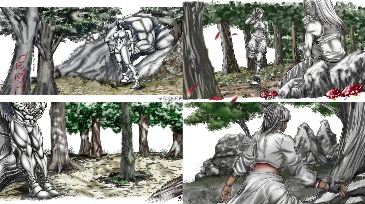 Monochromatic Fantasy Shades with Ink-like Textures - Midjourney sref style