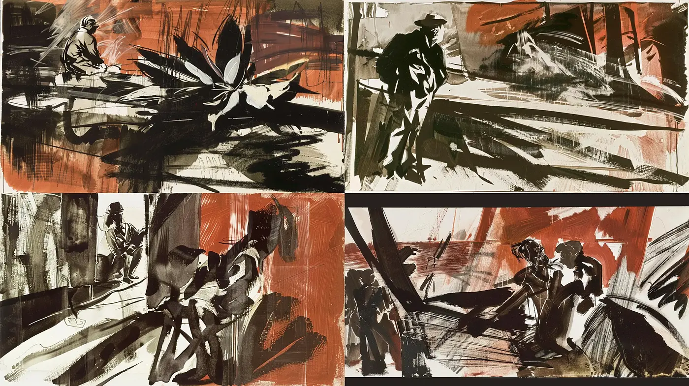 Expressive Brushstrokes in a Monochrome Palette - Midjourney sref style