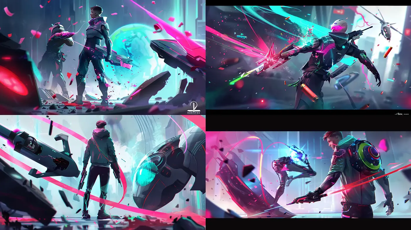 Futuristic Neon Synthwave Encounter - Midjourney sref style
