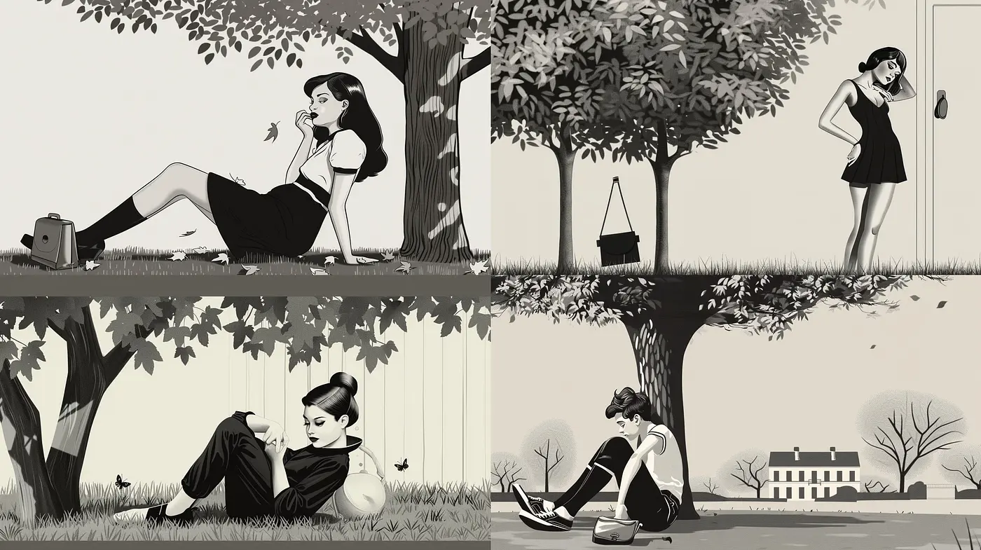 Monochromatic Serenity: Expressions of Vintage Elegance in Stark Black and White - Midjourney sref style