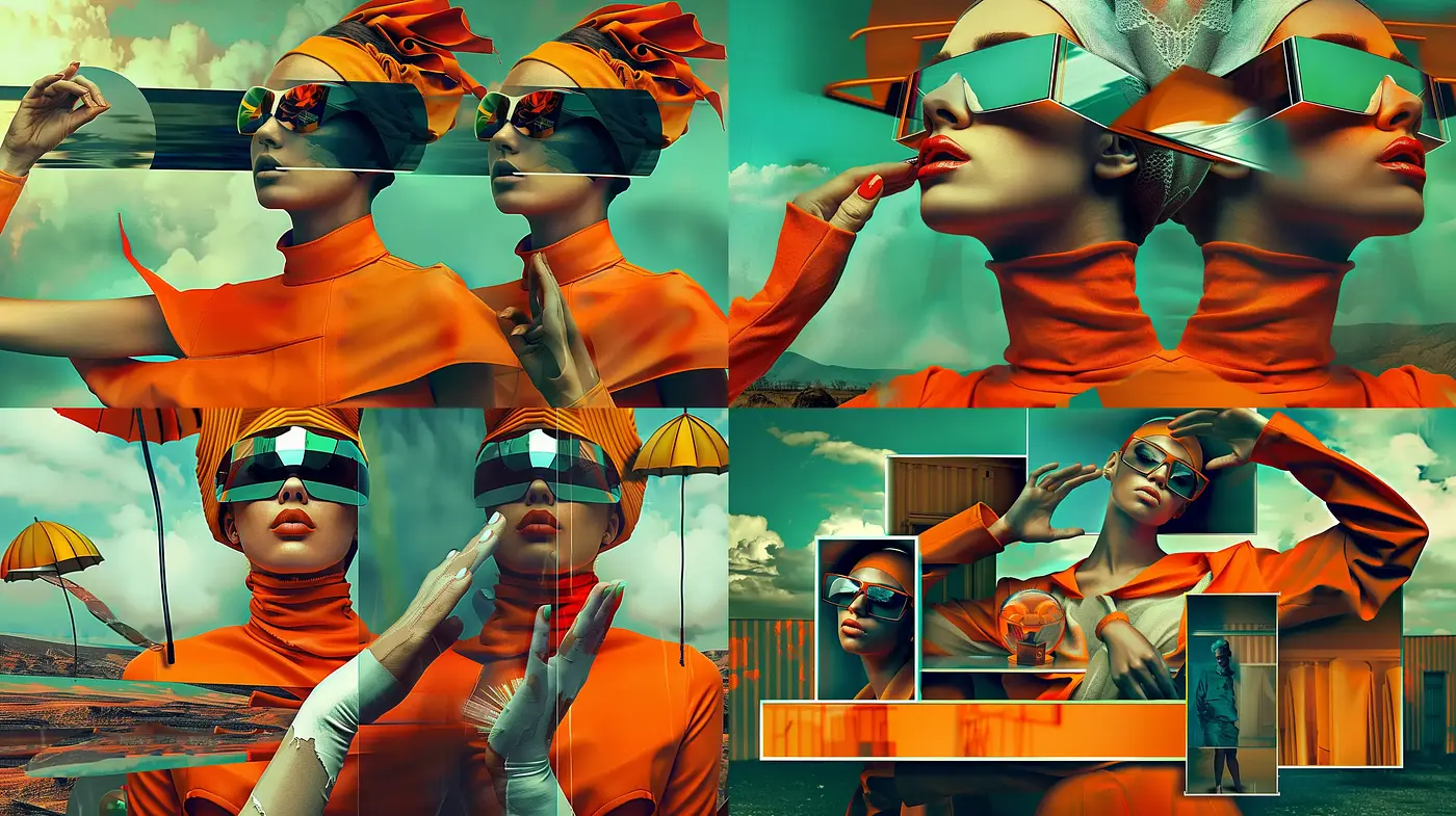 Surreal Harmony of Turquoise and Tangerine – A Modern Digital Tapestry - Midjourney sref style