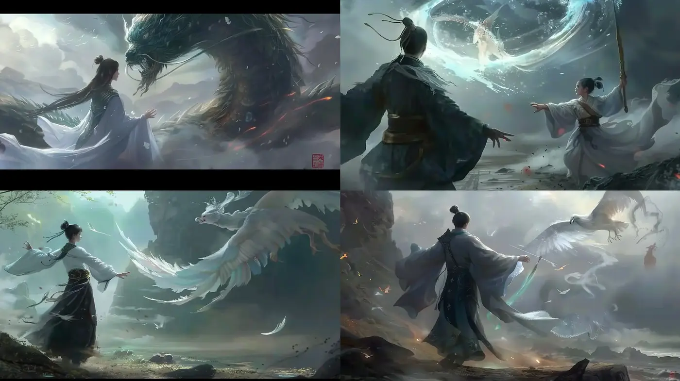 Ethereal Mythological Panoramas: A Homage to Fantastical Storytelling - Midjourney sref style