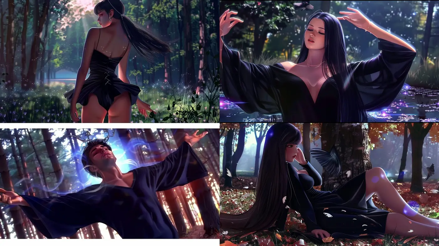 Enigmatic Ethereal Elegance: A Fusion of Anime Influences with a Lush Forest Backdrop - Midjourney sref style