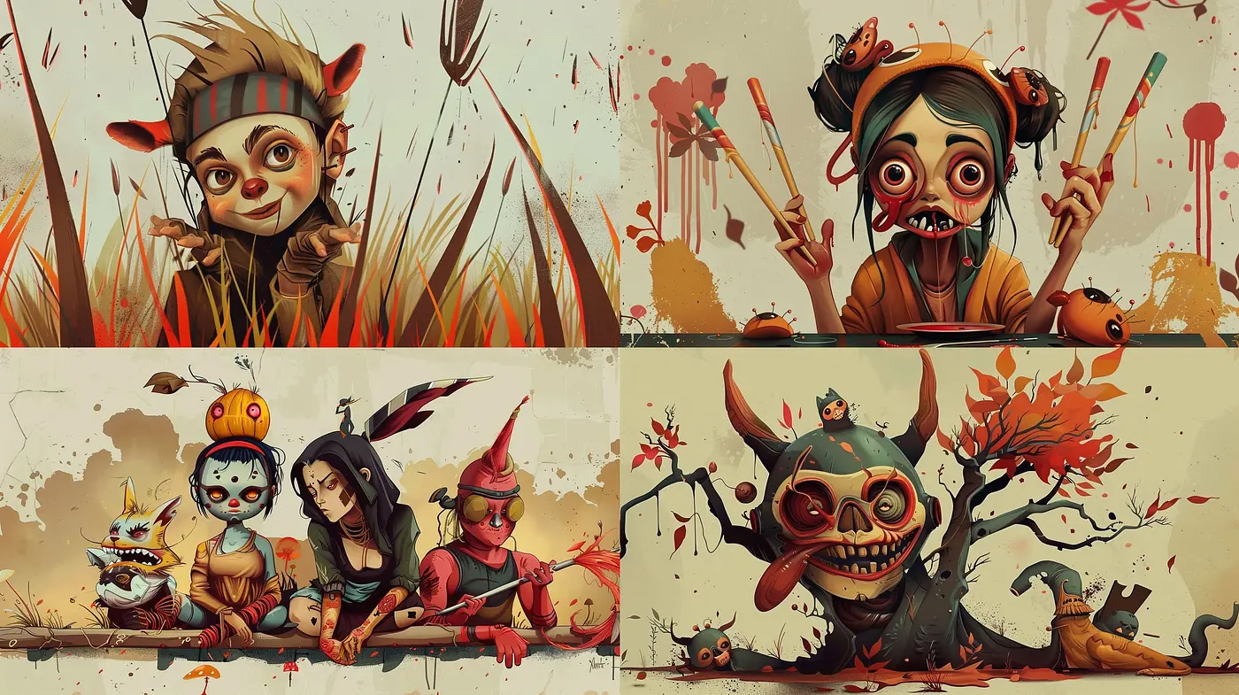 Harmoniously Macabre Stylized Autumnal Illustrations - Midjourney sref style