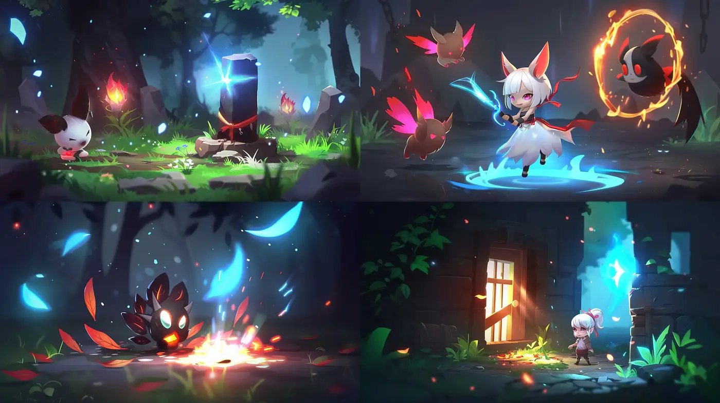 Enchanted Forest Encounter: A Luminous Anime-Inspired Digital Canvas - Midjourney sref style