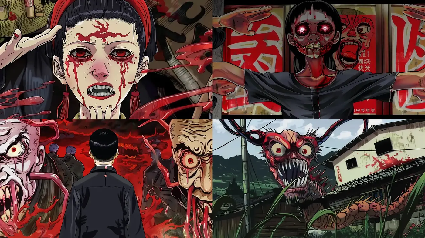Gritty Horror Manga Essence with Intense Chromatic Contrast - Midjourney sref style