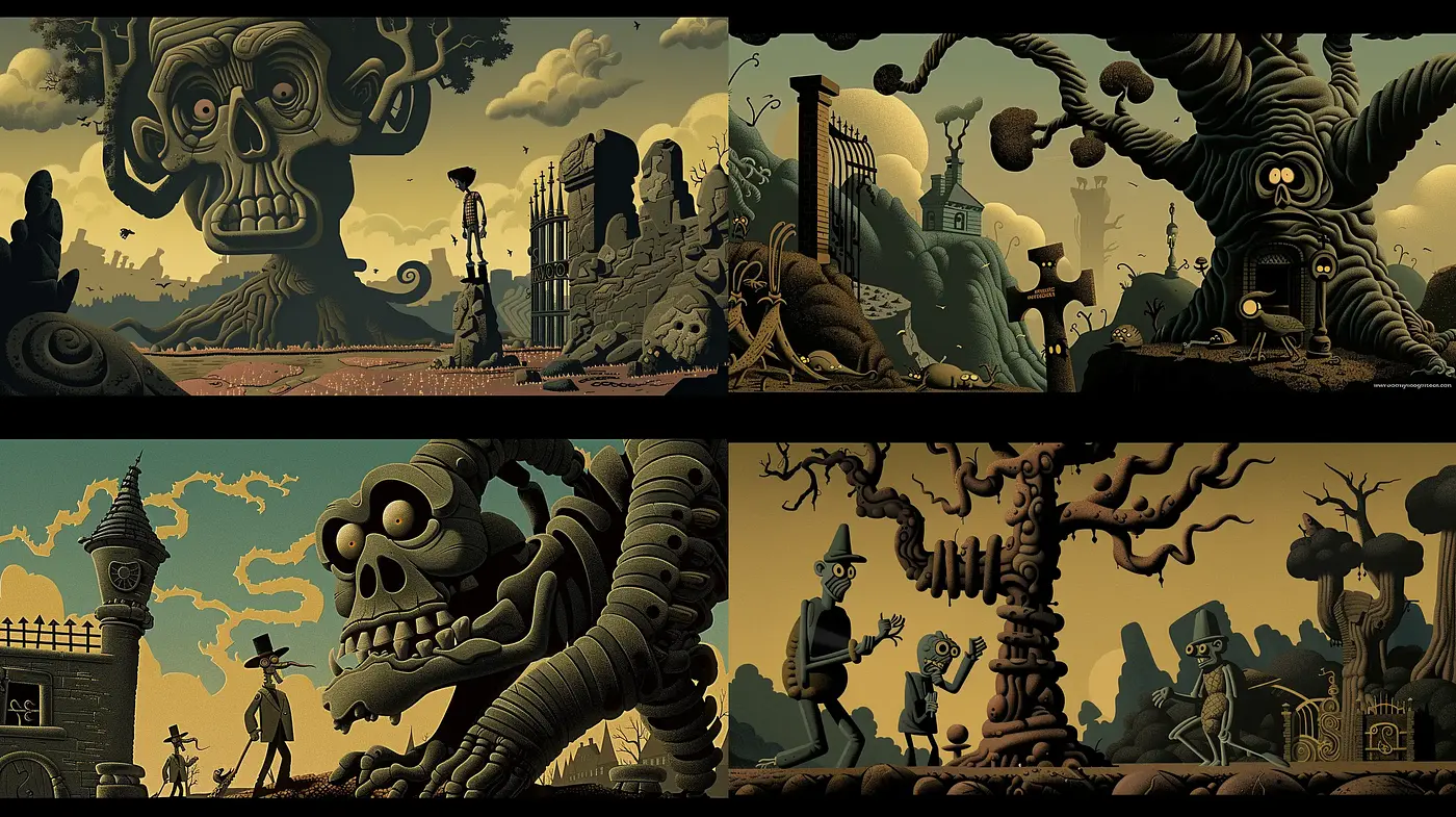 Surrealist Dystopian Vista: An Homage to Surrealism and Steampunk Aesthetics - Midjourney sref style
