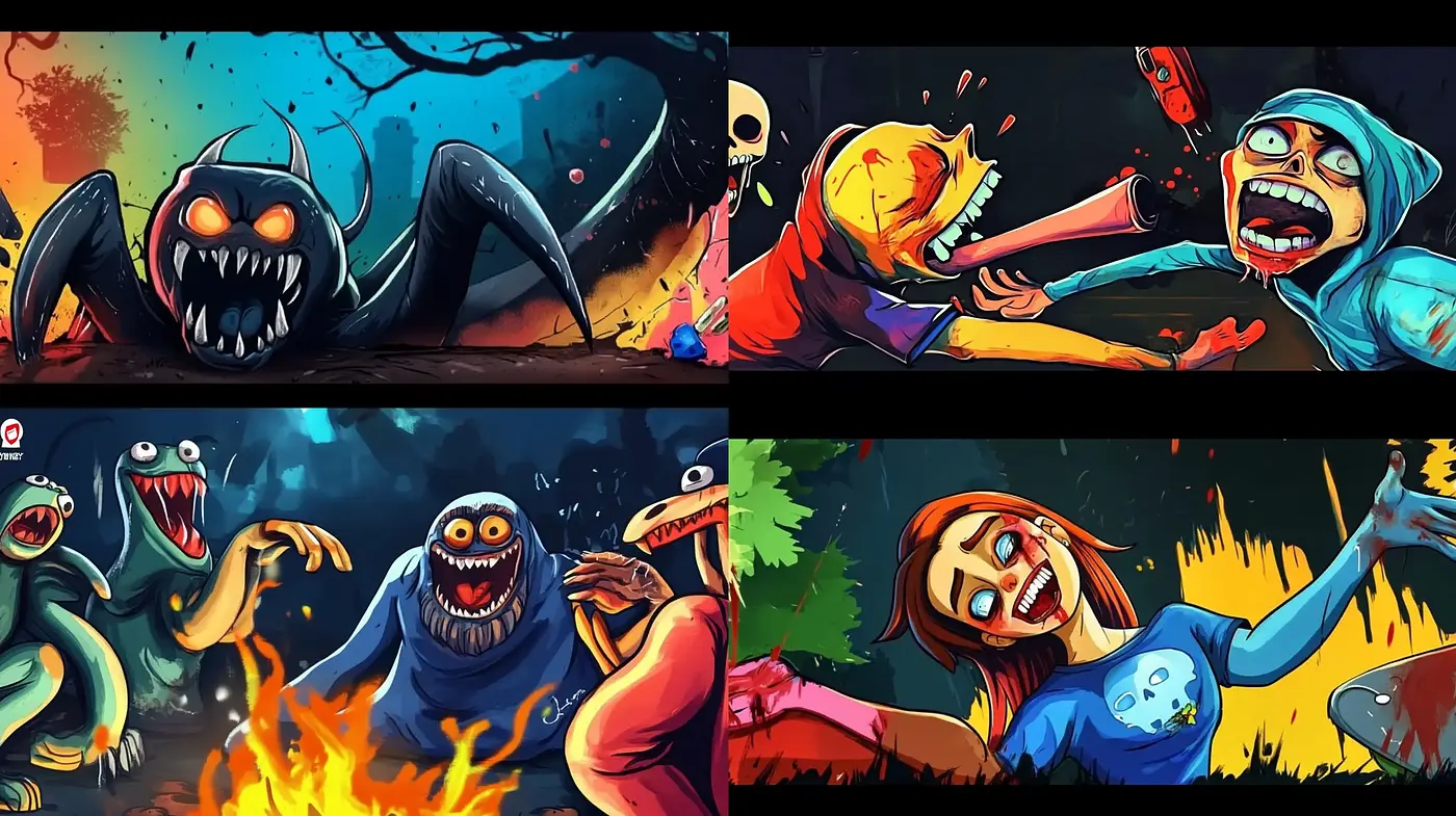 Energetic Comic Horror Art Style with Vibrant Contrasts - Midjourney sref style