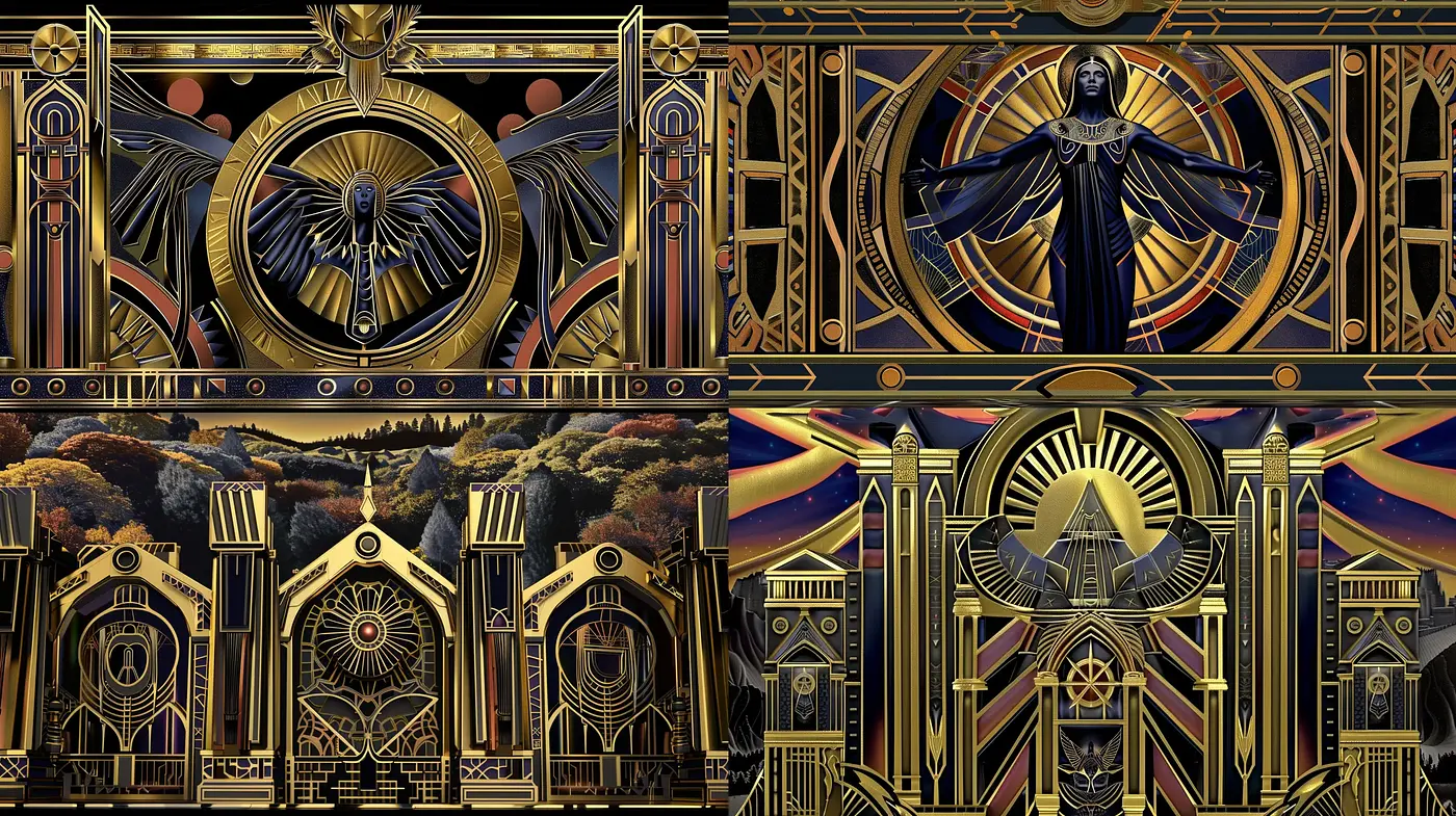 Art Deco Reveries in Midnight Gold - Midjourney sref style