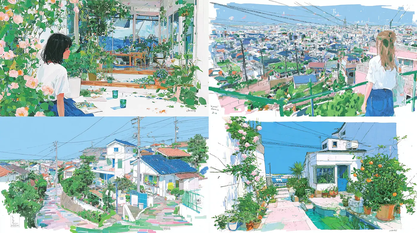 Lush Urban Landscapes with a Soft, Dreamlike Quality - Midjourney sref style