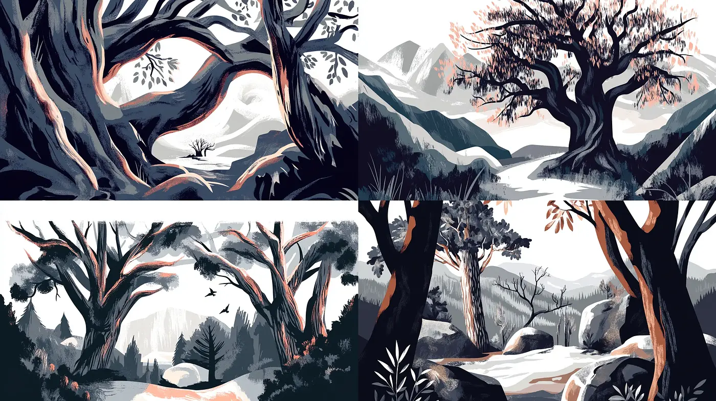Elegantly Stylized Monochrome Nature Scenes - Midjourney sref style