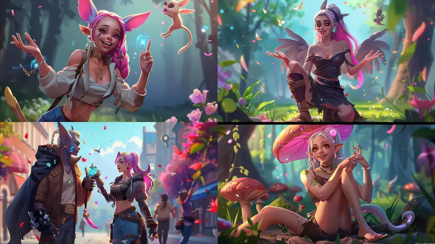 Vibrant Fantasy with Whimsical Elements and Playful Characters - Midjourney sref style