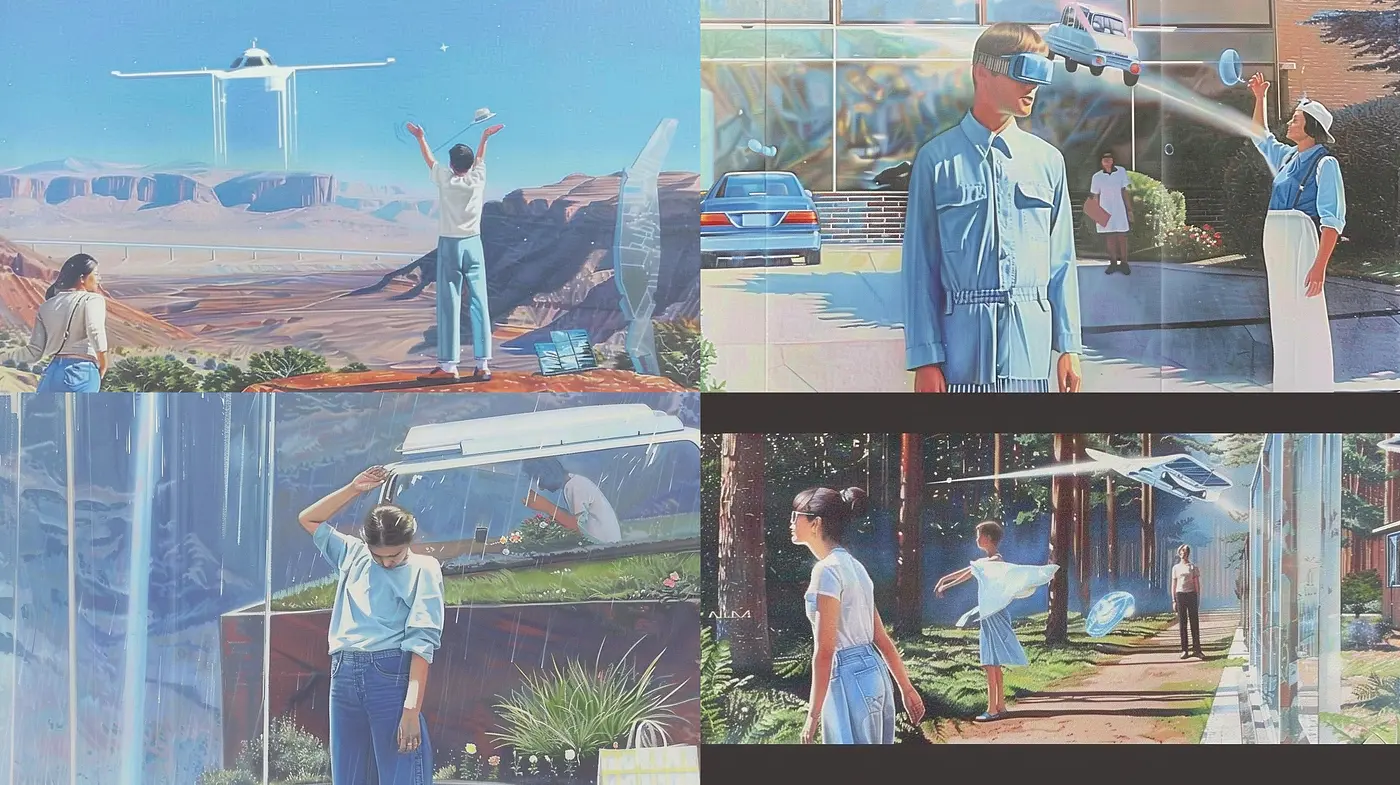 Retro-Futuristic Reverie: A Synthesis of Nostalgic Hues and Dreamlike Textures - Midjourney sref style
