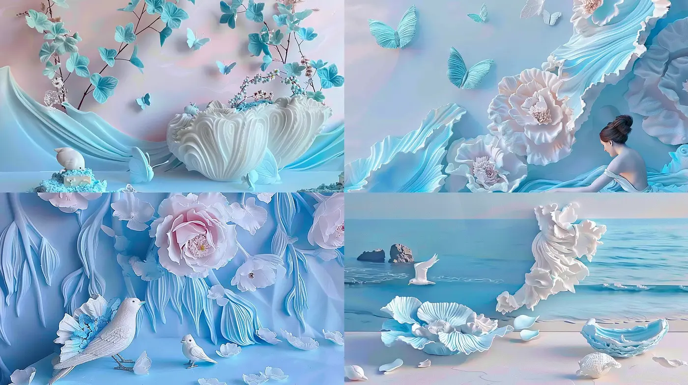Ethereal Oceanic Dreamscape Capturing Serenity and Floral Delicacy - Midjourney sref style
