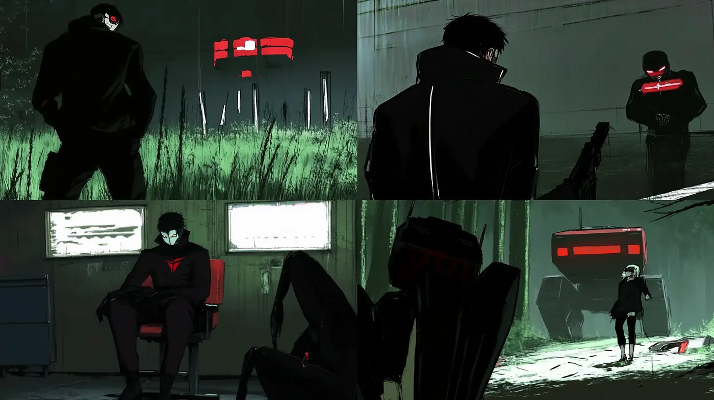 Noir-Inspired Cyberpunk Vignettes with a Dramatic Red Accent - Midjourney sref style
