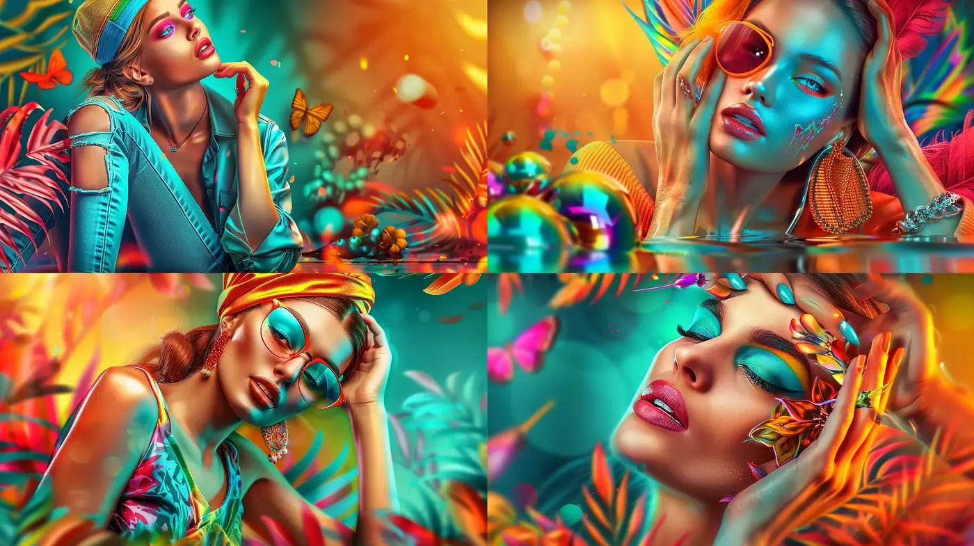 Turquoise and Tangerine Dreamscape: A Vivid Tropical Fusion - Midjourney sref style