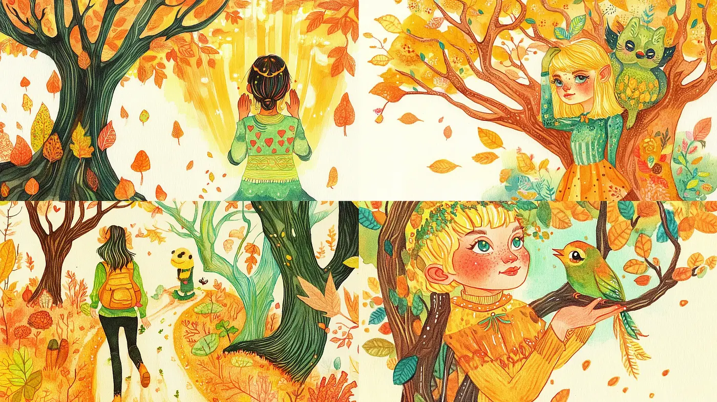 Autumnal Enchantment: A Tapestry of Warm Tones and Whimsical Illustration - Midjourney sref style