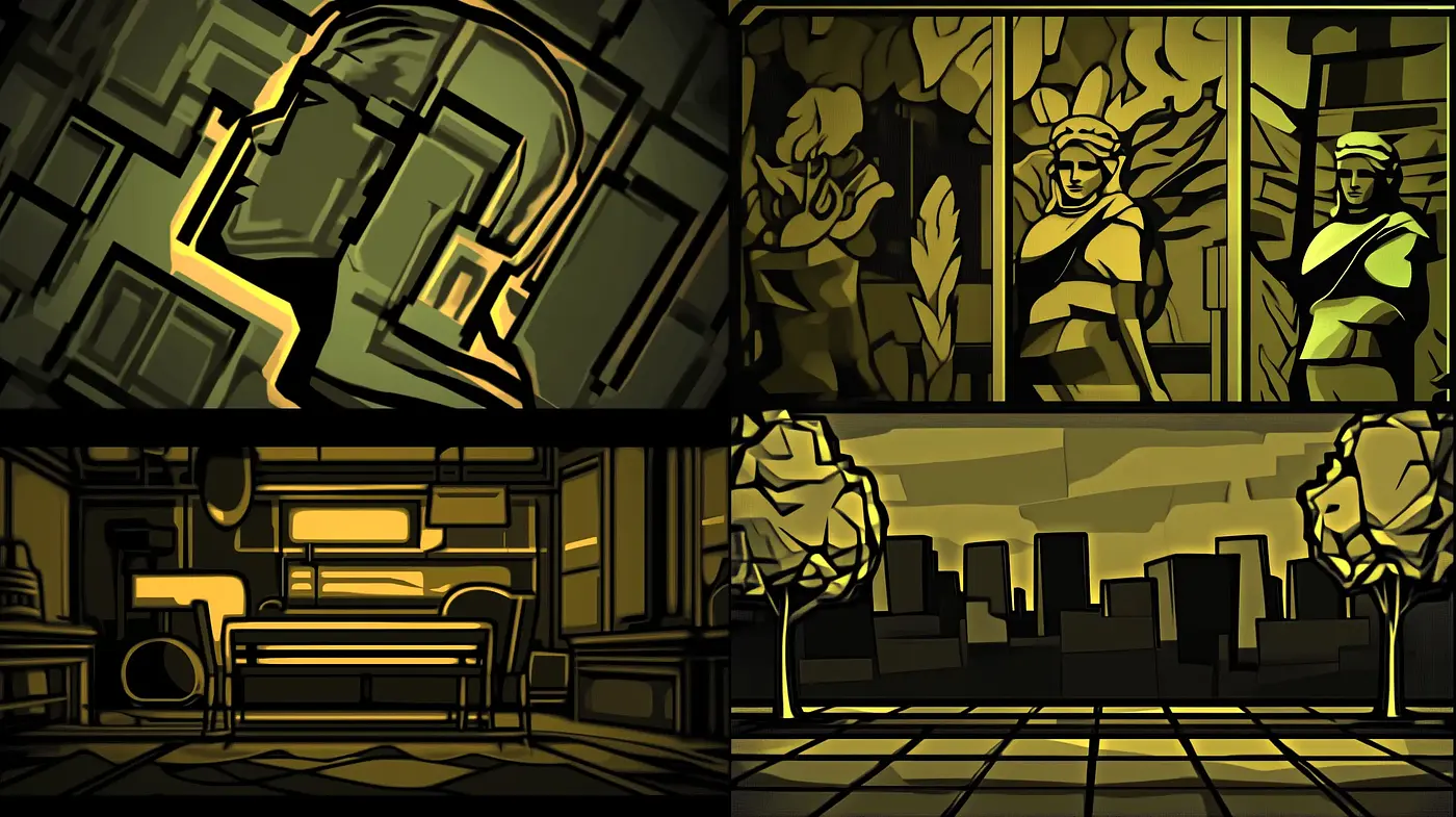 Noir Inspired Stylized Shadow Play with a Modern Graphic Novel Twist - Midjourney sref style