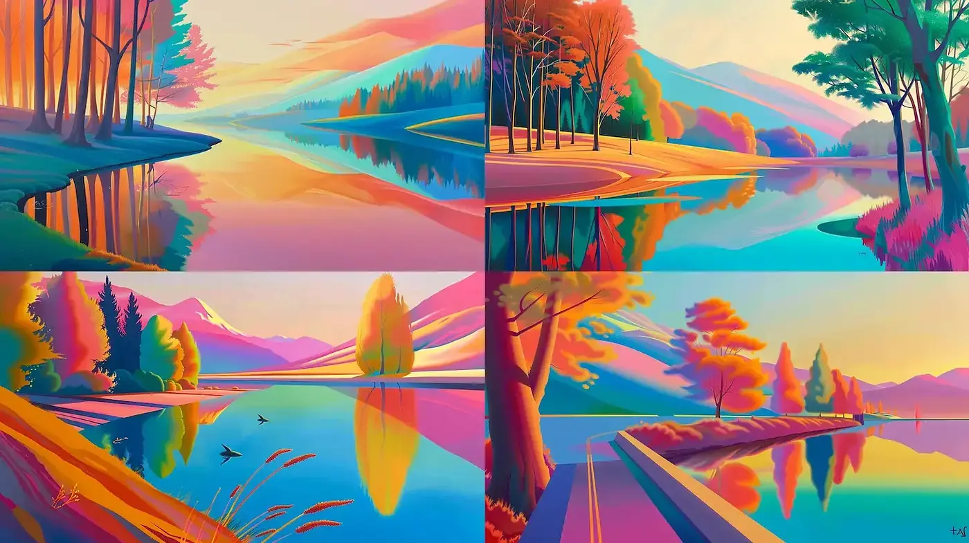 Vibrant and Surreal Landscape Illustrations with a Nostalgic Aura - Midjourney sref style