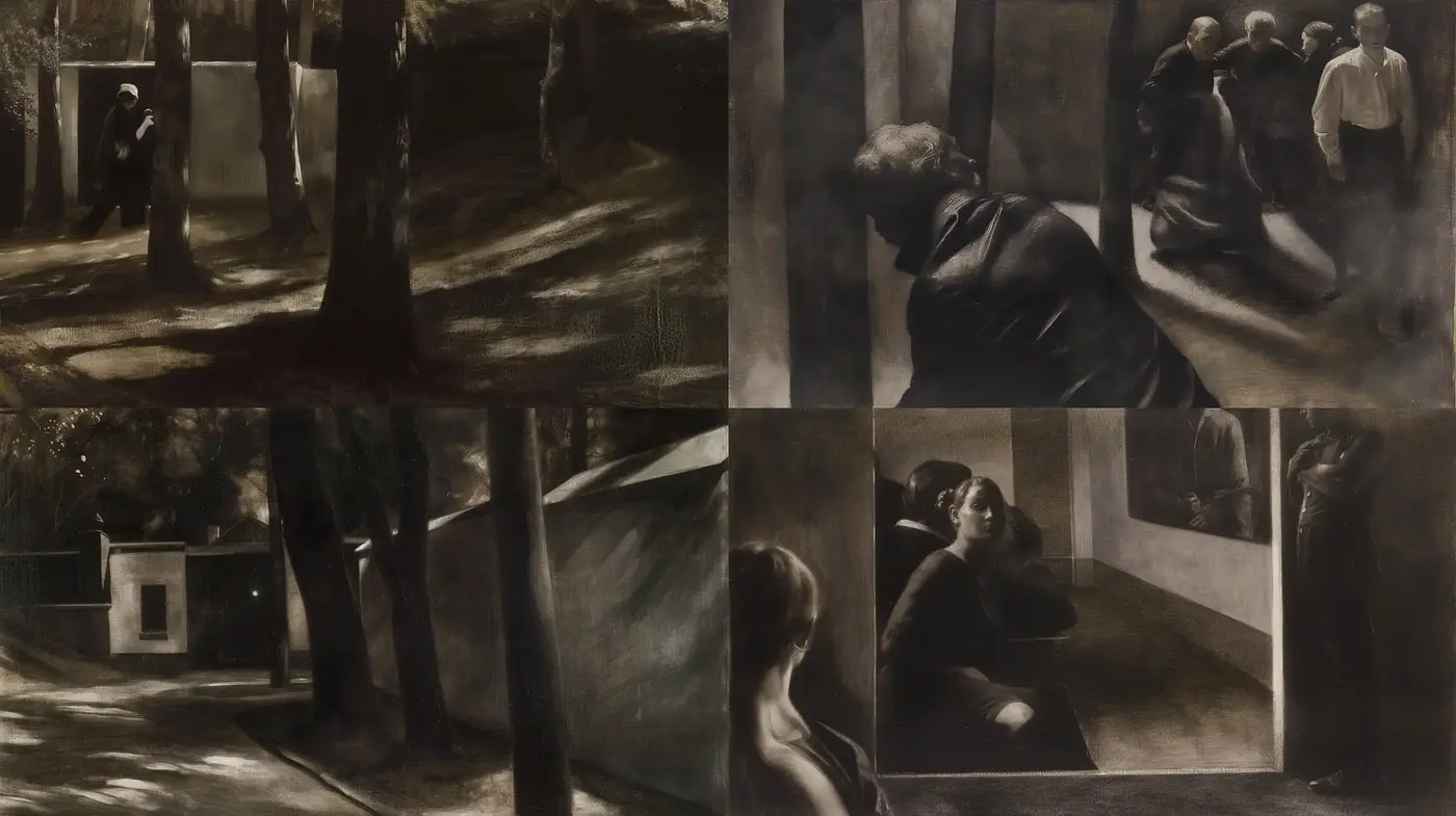 Shadows and Silhouettes: A Monochromatic Dance with Light - Midjourney sref style