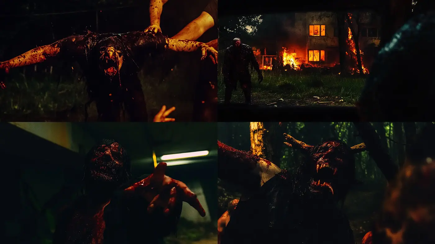 Eerie Nocturnal Glow: A Cinematic Horror Tableau - Midjourney sref style