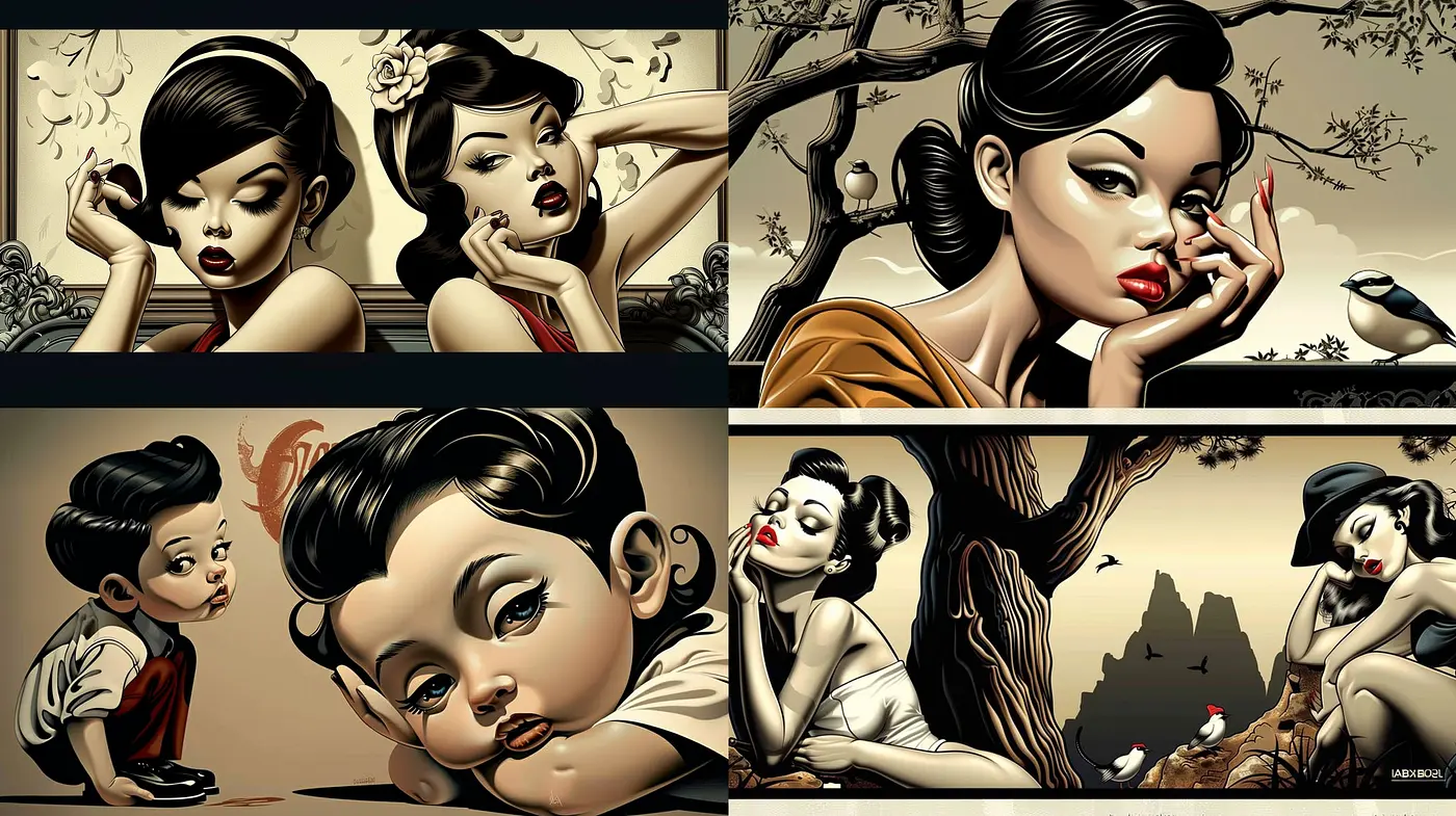 Consistent Sepia-Toned Vignettes with a Modern Retro Twist - Midjourney sref style