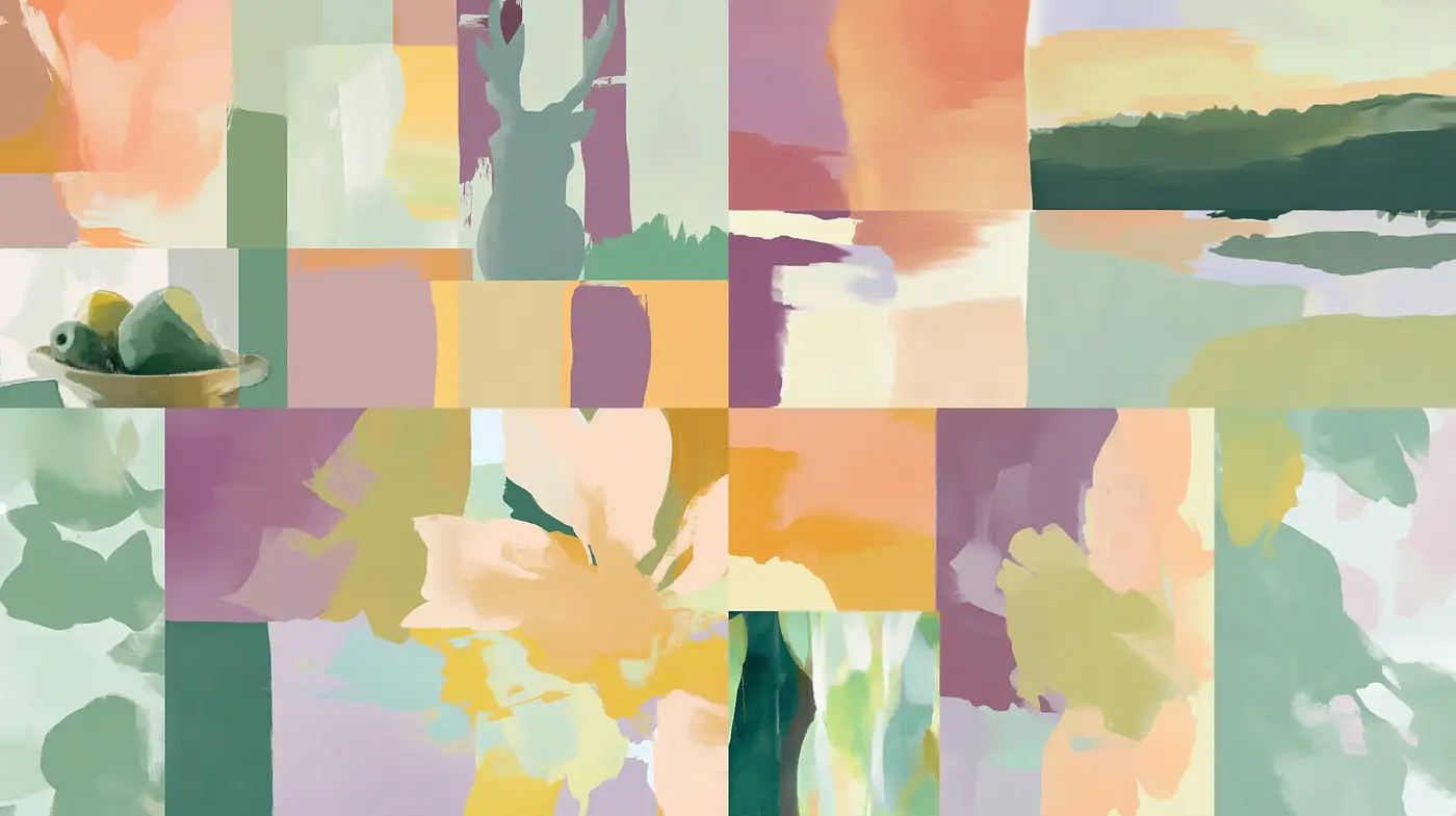 Pastel Panorama: A Tapestry of Soft Textures and Abstract Harmony - Midjourney sref style