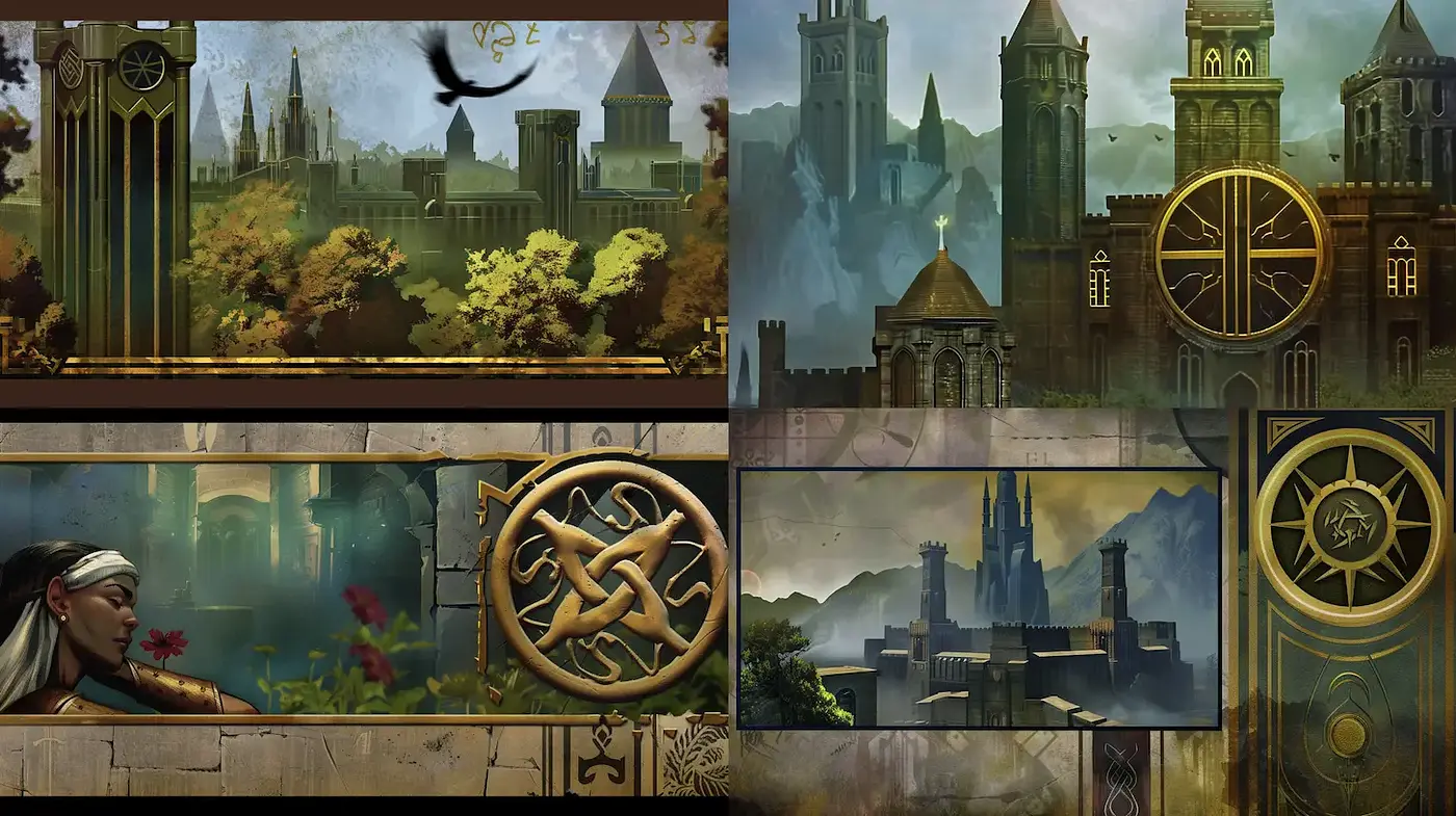 Mystical and Architectural Fantasy with a Hint of Historical Influence - Midjourney sref style