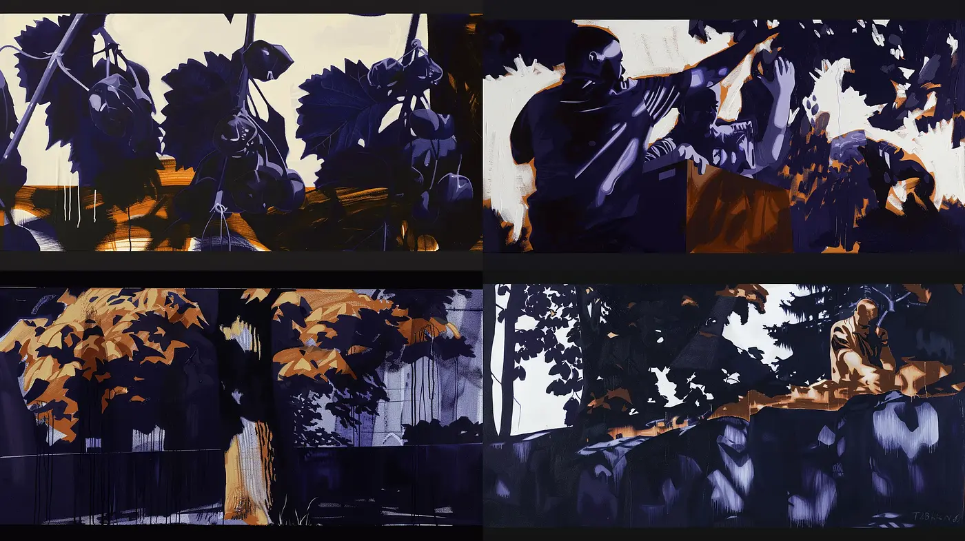 Twilight Hues and Angular Contrast - A Synthesis of Graphic Expressionism and Modern Digital Techniques - Midjourney sref style