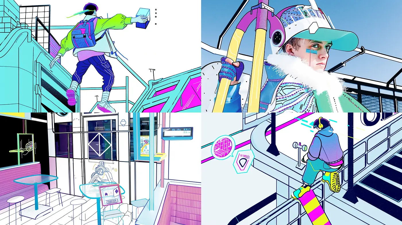 Neon-Lit Cyberpunk Aesthetic with Contemporary Pop Art Influence - Midjourney sref style