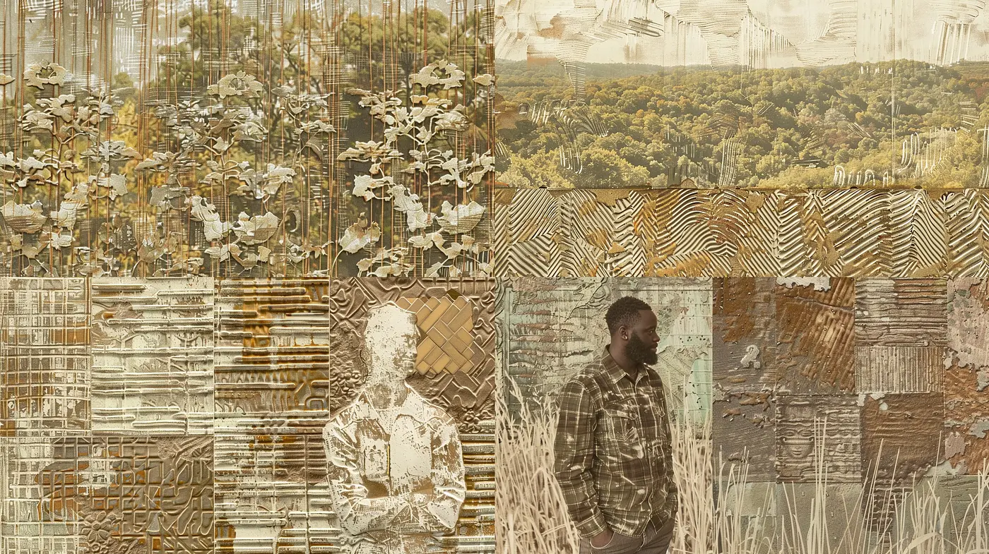 Decomposed Textural Harmony: A Meld of Abstract Tactility and Faded Earth Tones - Midjourney sref style