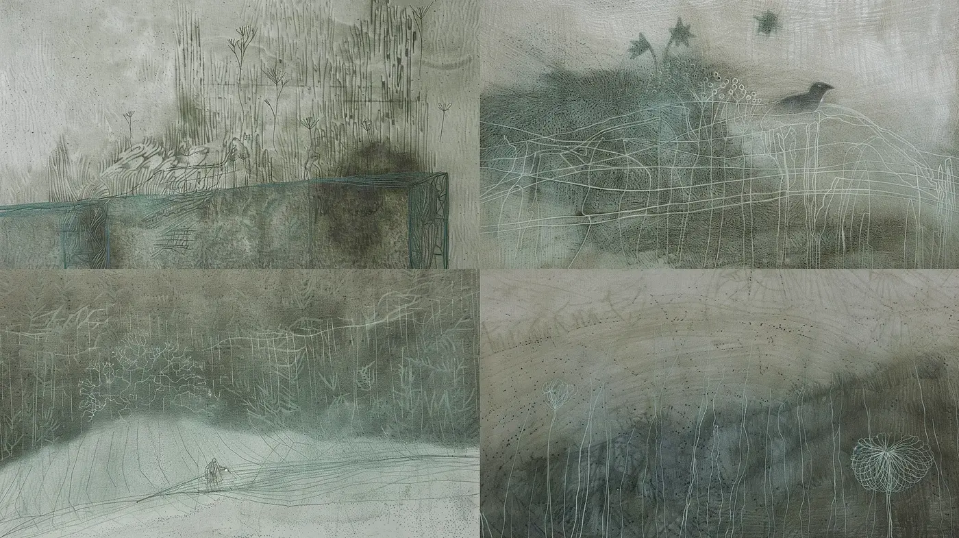 Ethereal Monochrome Dreamscape: A Harmony of Whispering Grays and Serene Textures - Midjourney sref style