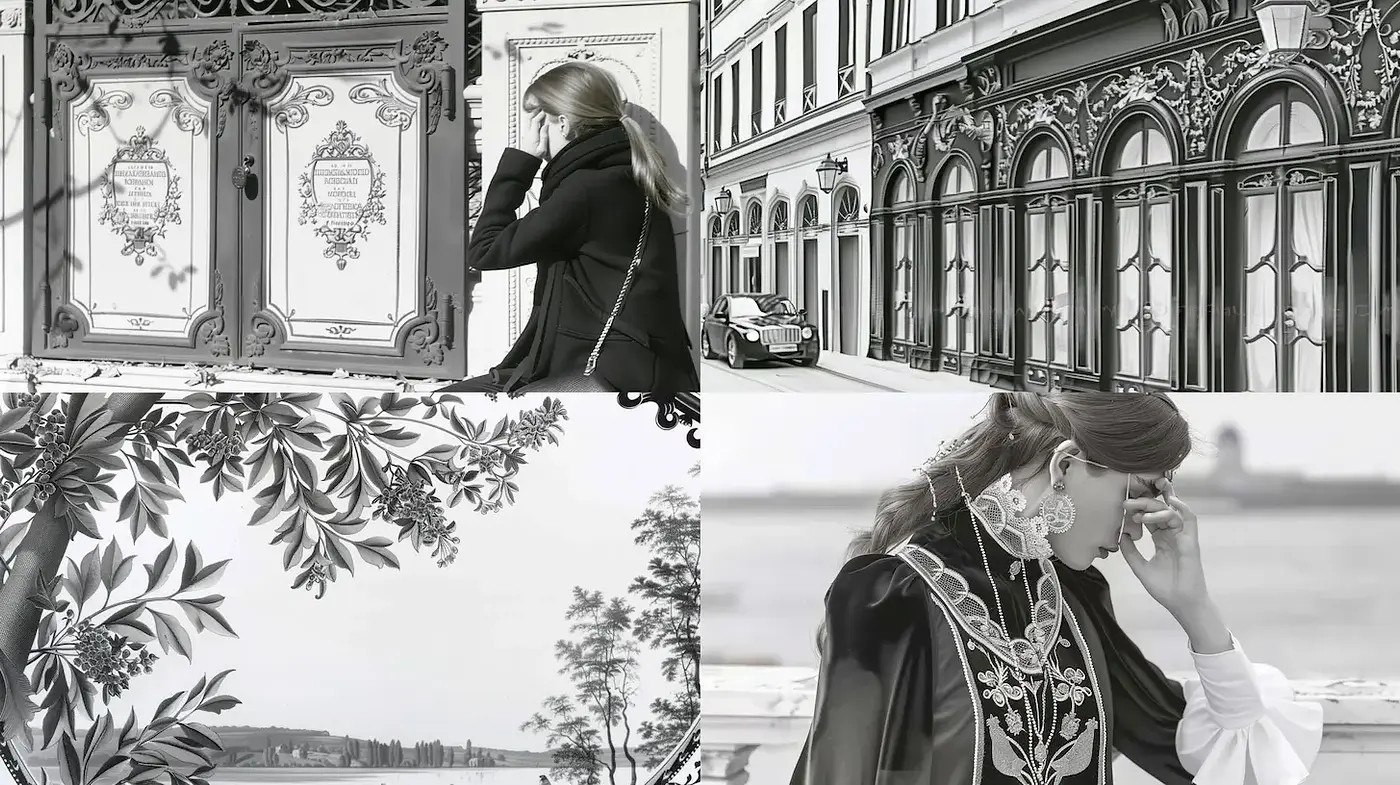 Monochromatic Elegance with Classically Inspired Elements - Midjourney sref style