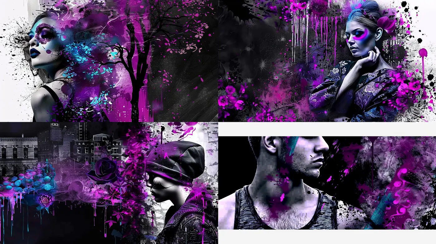 Ethereal Dreamscapes in Monochrome and Mauve: An Artistic Fusion of Surrealism and Digital Textures - Midjourney sref style