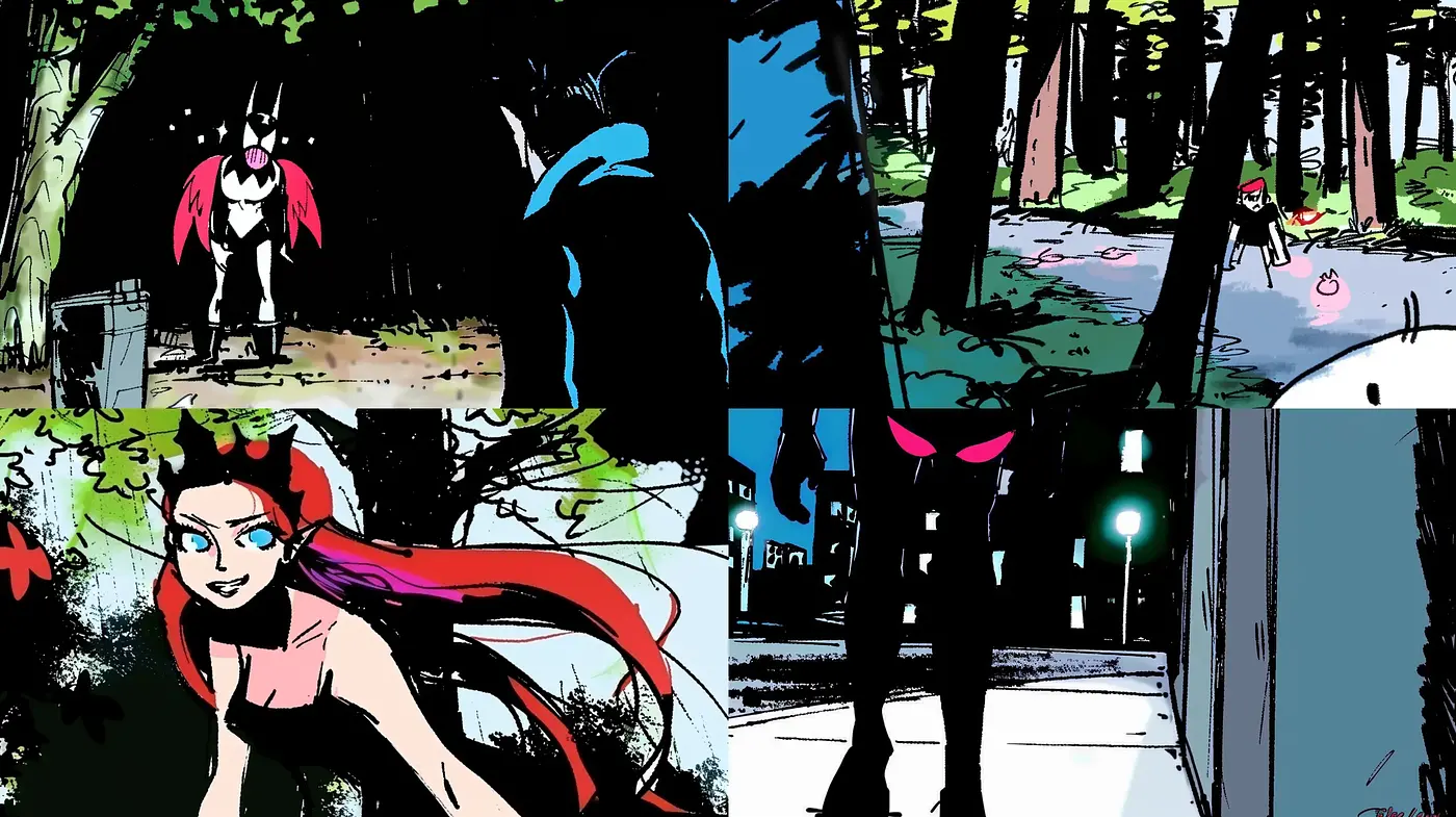 Nocturnal Comic Book Escapade: A Fusion of Ink and Digital Artistry - Midjourney sref style