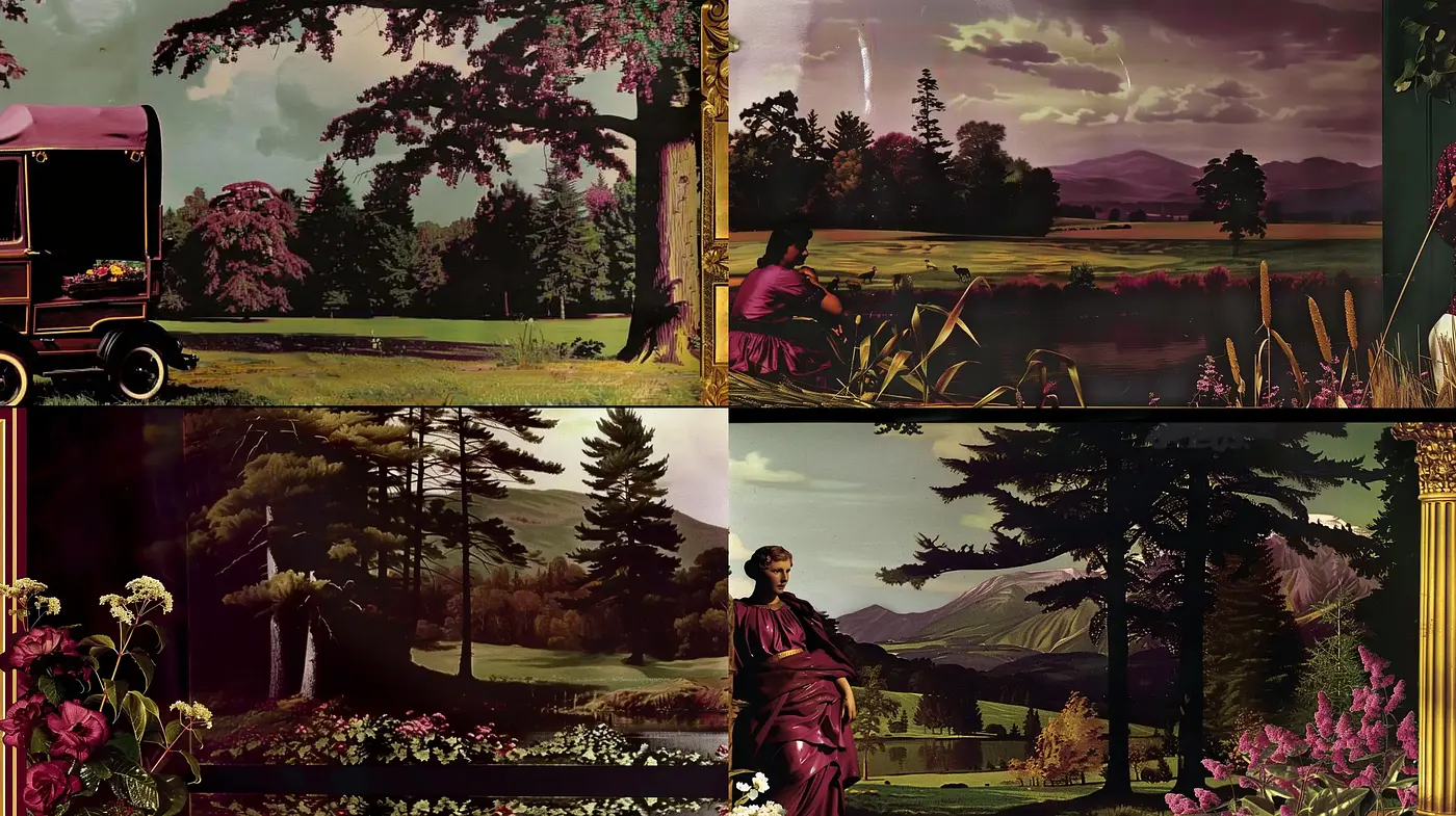 Serene Pastoral Tranquility: A Lush Vintage Homage - Midjourney sref style