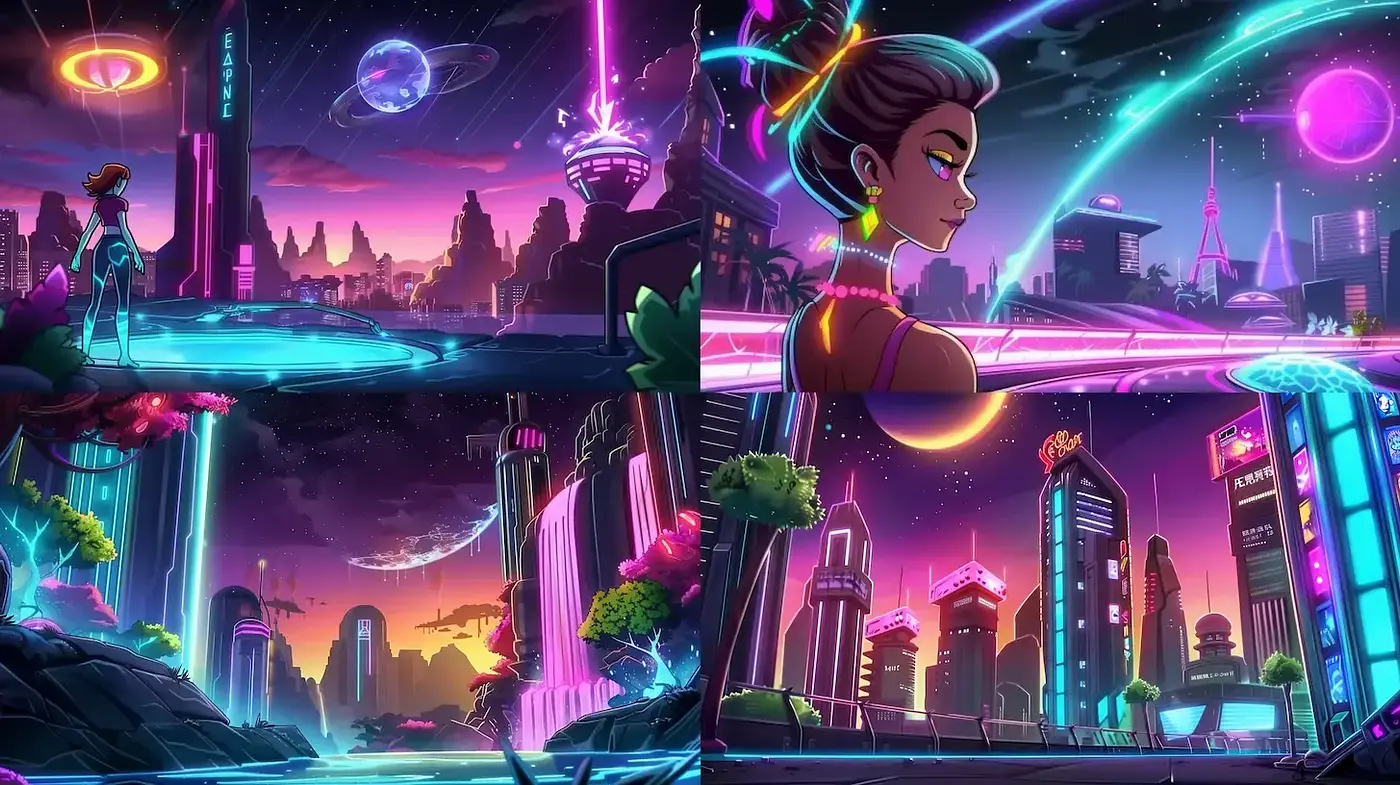 Futuristic Cyberpunk Aesthetic with Vibrant Neon Imagery - Midjourney sref style