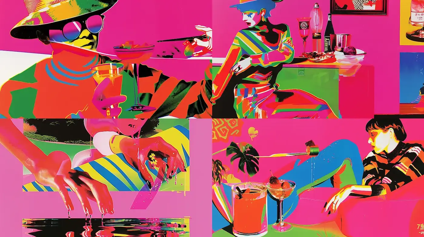 Vibrant and eclectic retro-inspired art with heavy graphic elements - Midjourney sref style