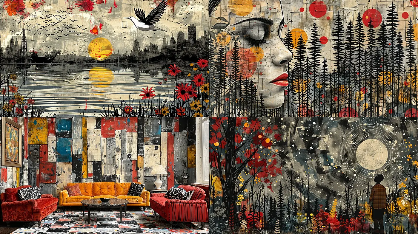 Eclectic Tapestry of Nostalgia: A Fusion of Natural and Urban Elements with a Vintage Wash - Midjourney sref style
