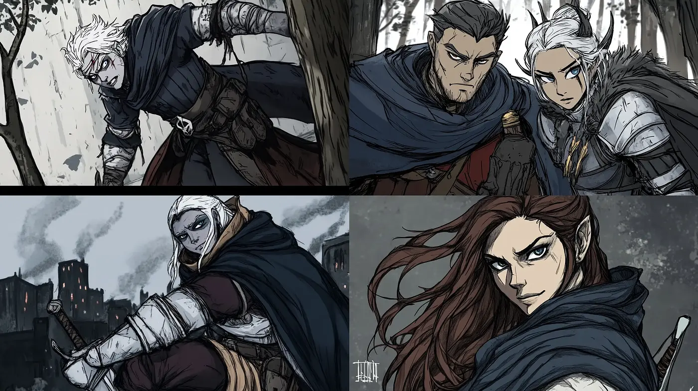 Gritty and Dramatic Fantasy Comic Book Illustration - Midjourney sref style