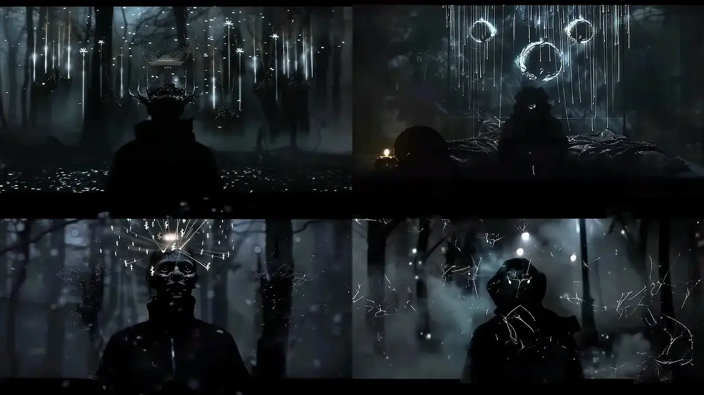 Eerie, atmospheric visual narrative with mystical elements - Midjourney sref style