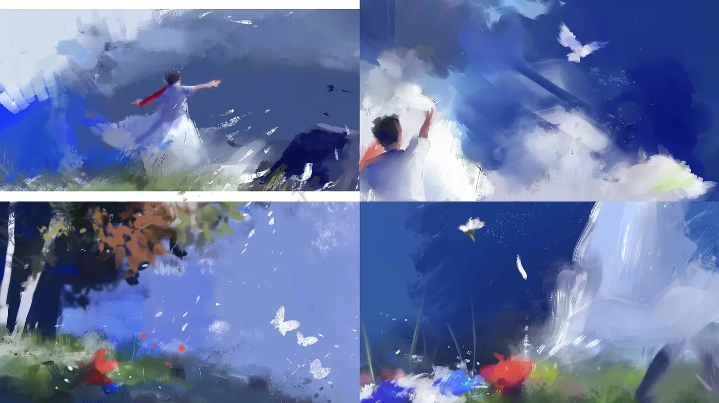 Expressive Brushstroke Fusion with a Spectral Blue Essence - Midjourney sref style