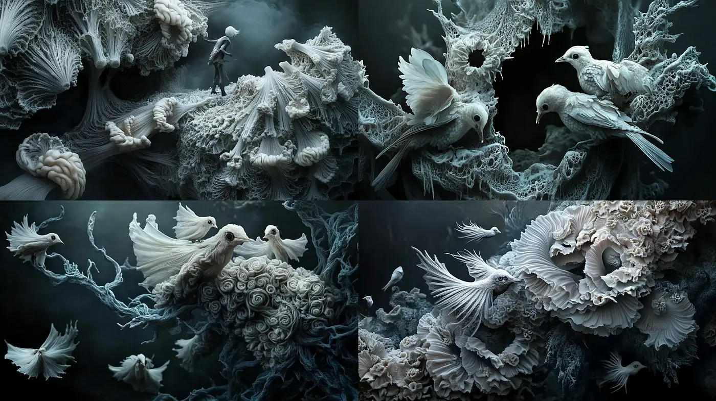 Ethereal Underwater Dreamscape with Baroque-influenced Coral Motifs - Midjourney sref style