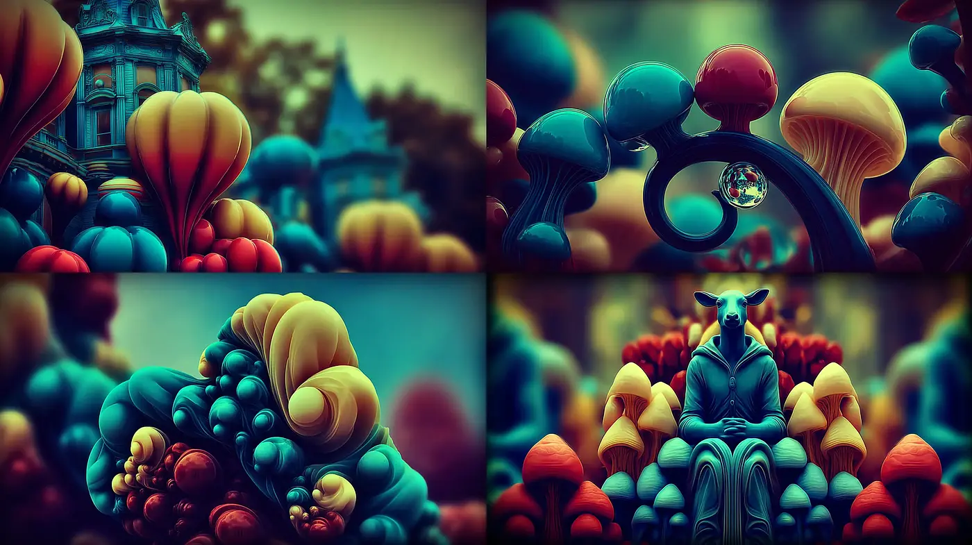 Whimsical and Surreal Landscape with Colorful Organic Forms - Midjourney sref style