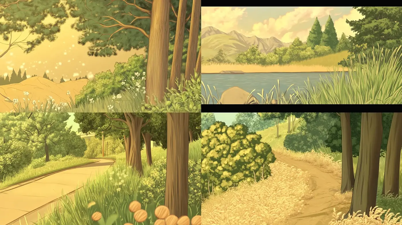 Pastoral Harmony: Consistent Natural Hues within Serene Landscapes - Midjourney sref style
