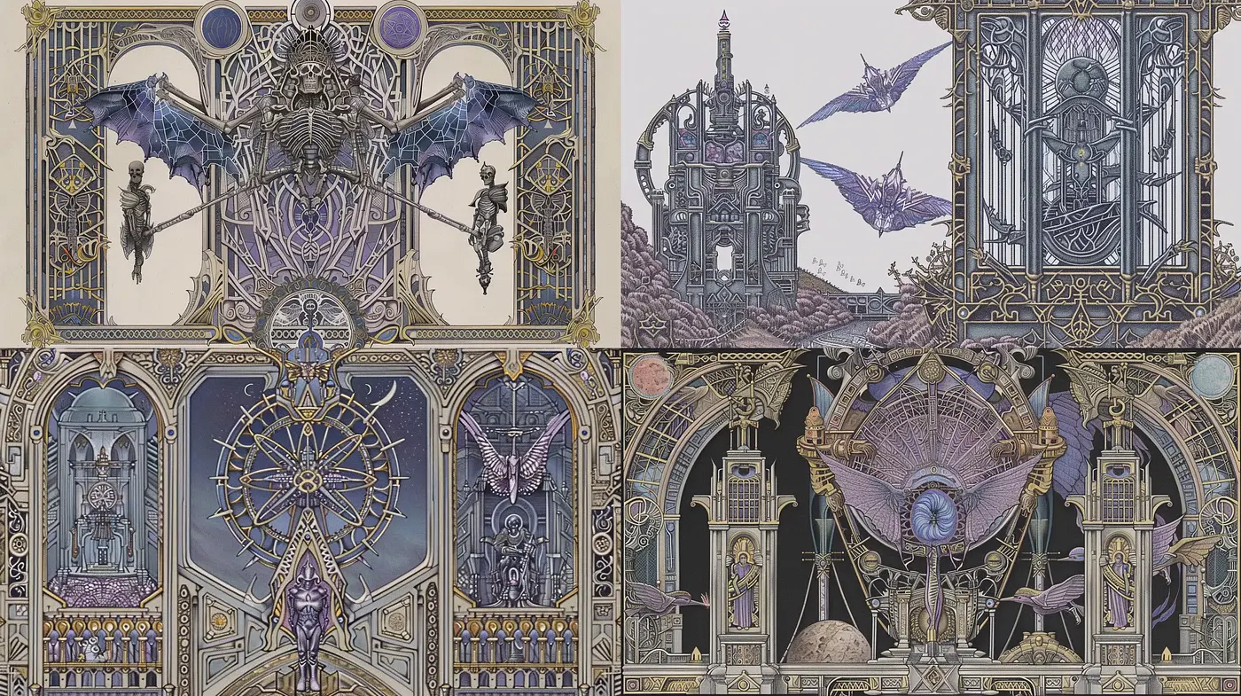 Gothic Architectural Dreamscape with Ethereal Overtones - Midjourney sref style